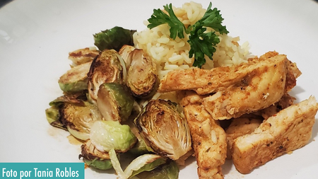 Grilled Chicken Rice Pilaf with Brussel Sprouts
