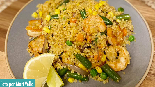 Guiso de quinoa y camarones