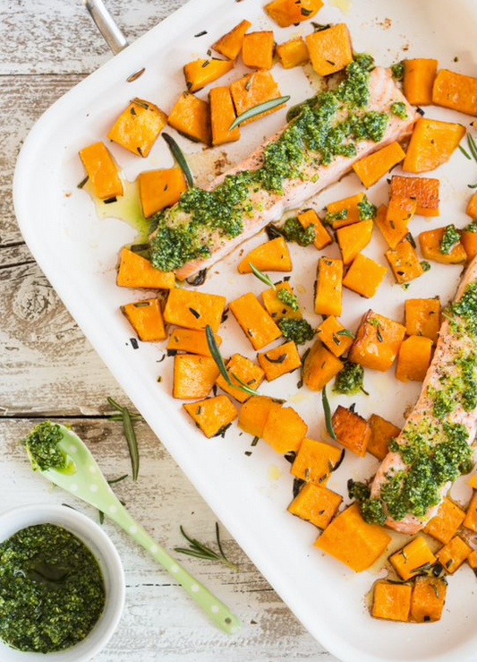 Salmón con calabaza y almendras